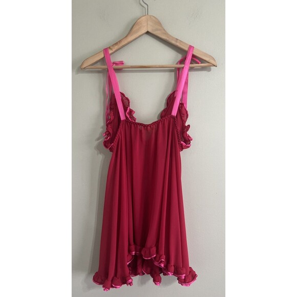 VintagInner Most Pink Lingerie Negligee Large Trim Babydoll Sheer - Picture 6 of 7